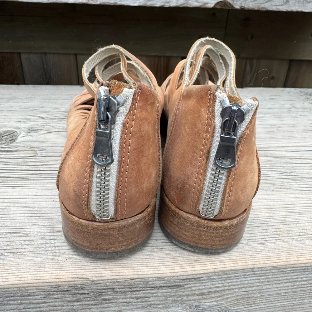Free People Lost Valley Ankle Boot Tan Strappy Italian Leather Size 36 (EU) US 6 - Picture 7 of 10
